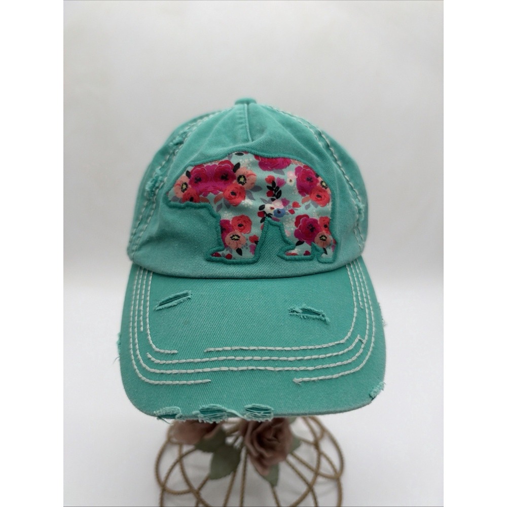 Kbethos Cool Stylish Distressed Vtg Embroidered Floral Bear Adjustable